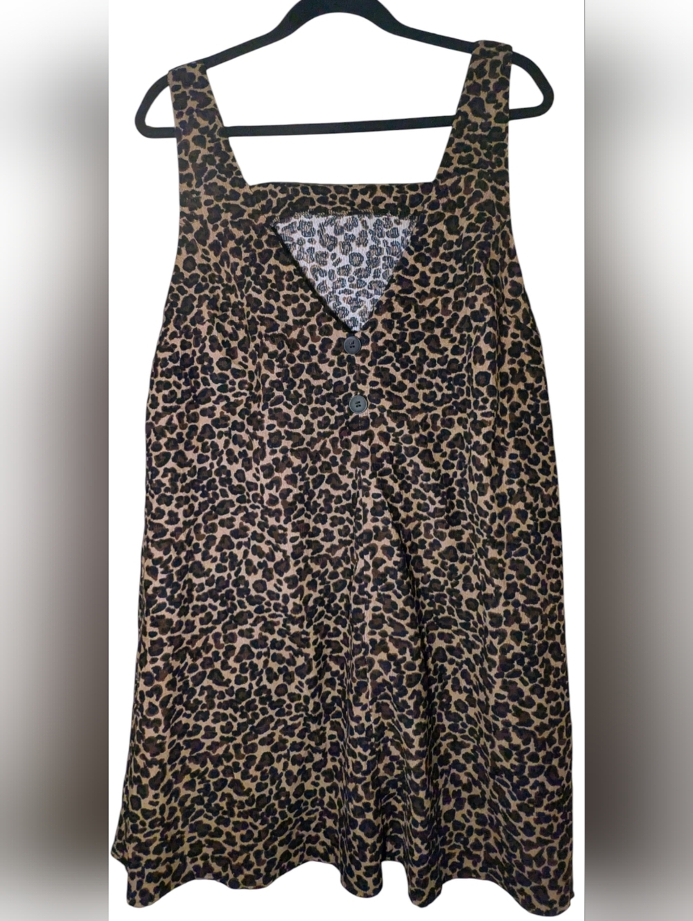 EUC SHEIN Leopard Print Mini Corduroy Jumper Dress 0XL